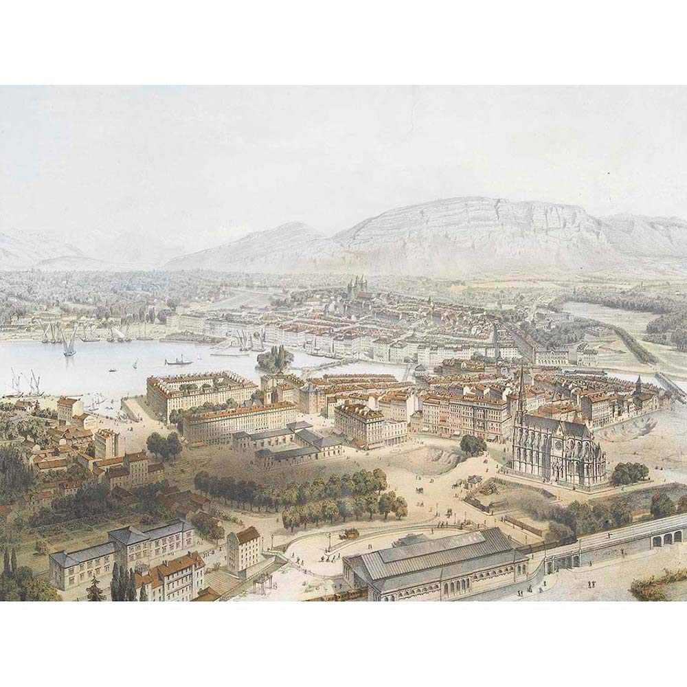 Wee Blue Coo Vintage Painting Genève Geneva Aerial Switzerland Art Print Poster Wall Decor 12X16 Inch