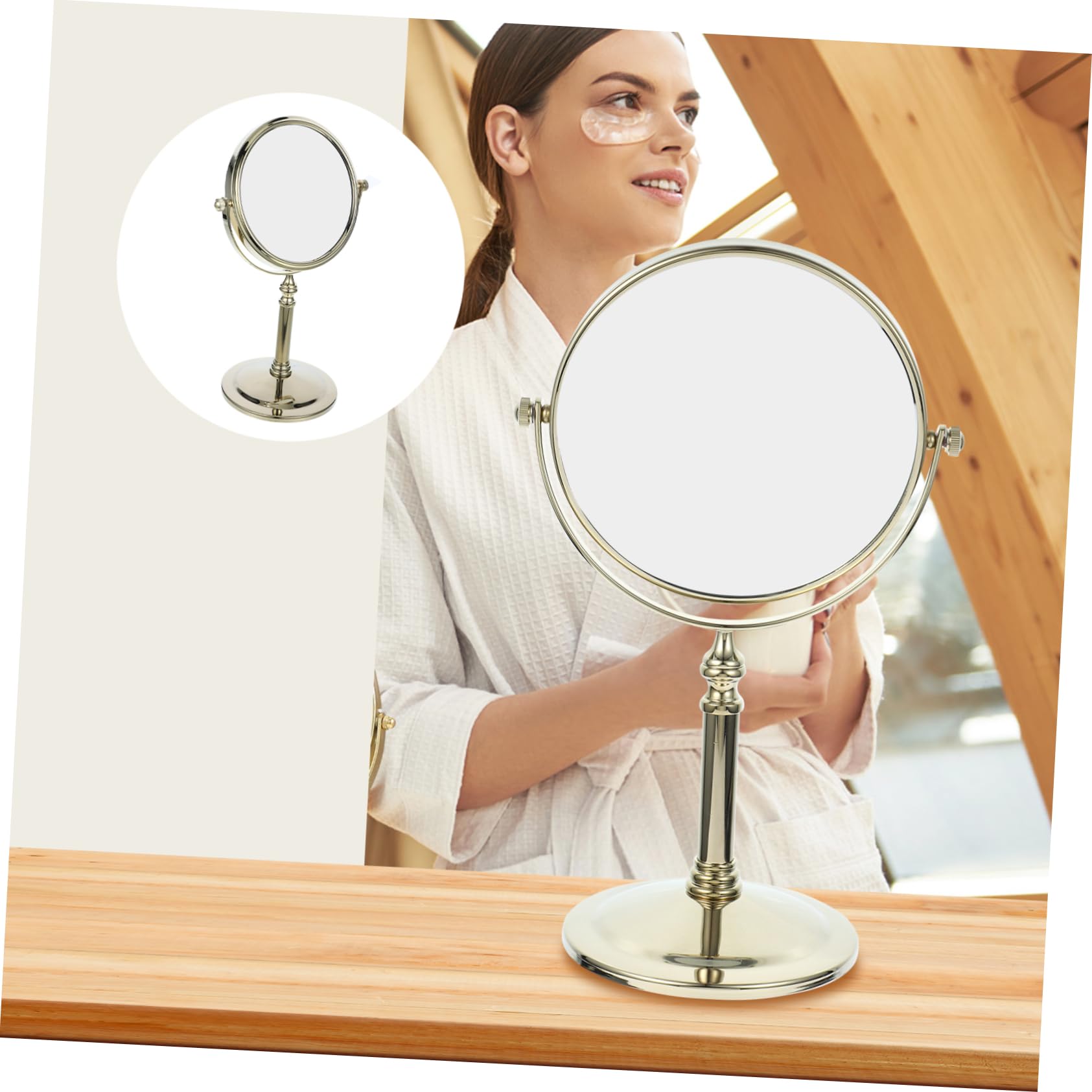 Ipetboom Specchio Trucco Doppia Faccia da Tavolo Oro 6 Pollici | Vetro e Metallo, Base Antiscivolo, per Camera e Bagno, Immagine Chiara e Ingrandimento