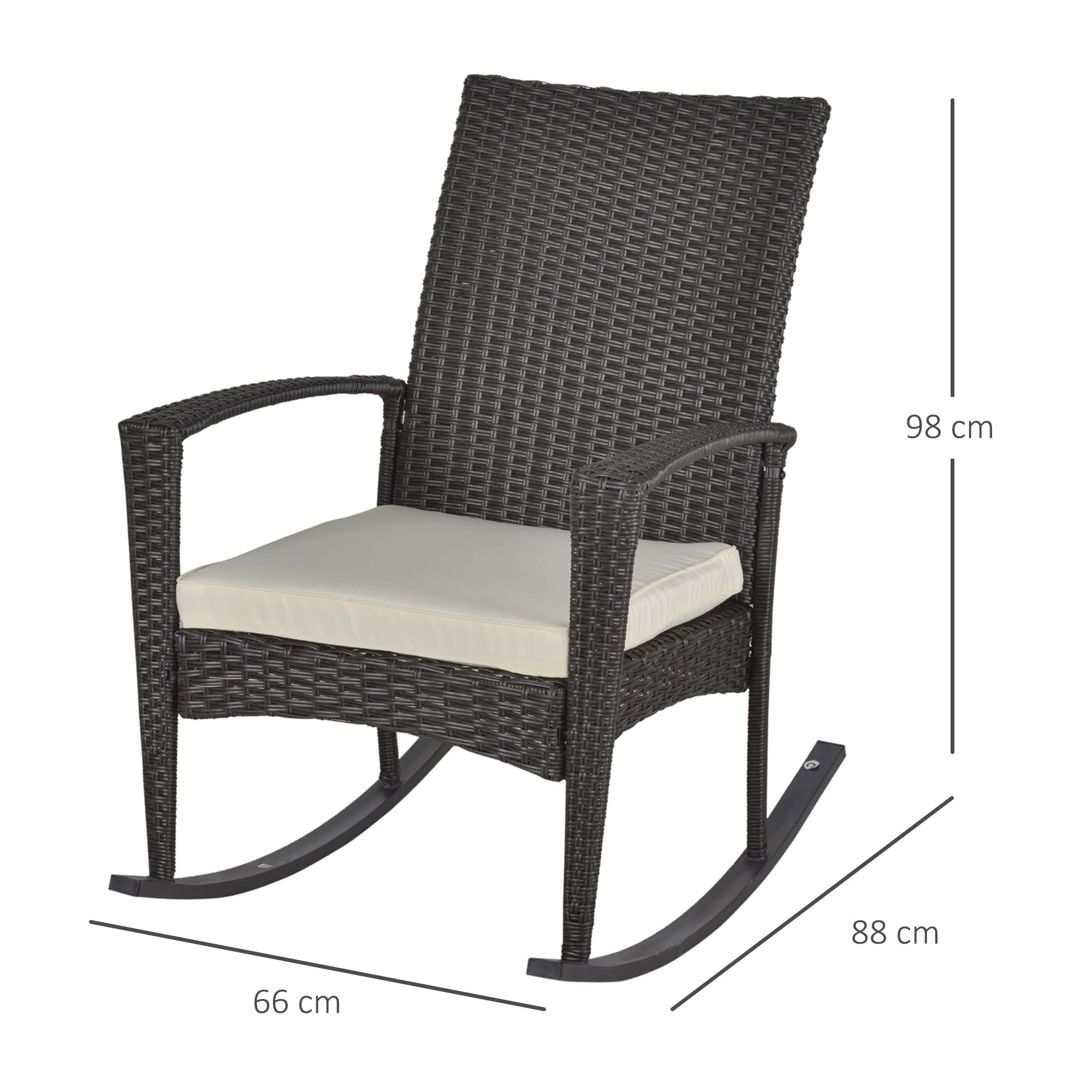 Outsunny Fauteuil à Bascule Rocking Chair avec Coussin d'assise déhoussable 66L x 88l x 98H cm résine tressée Imitation rotin Chocolat