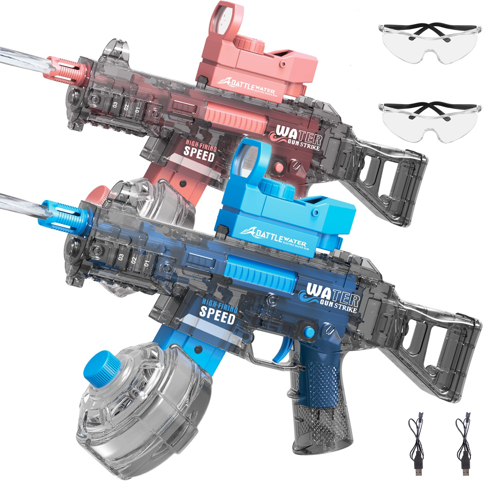 2 Pack Electric Water Guns for Adults Kids, Automatic Water Gun Toys for Kids Ages 4-8 8-12, Large Capacity High Power, Ultra-Long Range, Summer Pool Outdoor Beach Water Toys for Boys Girls（Pink+Blue）