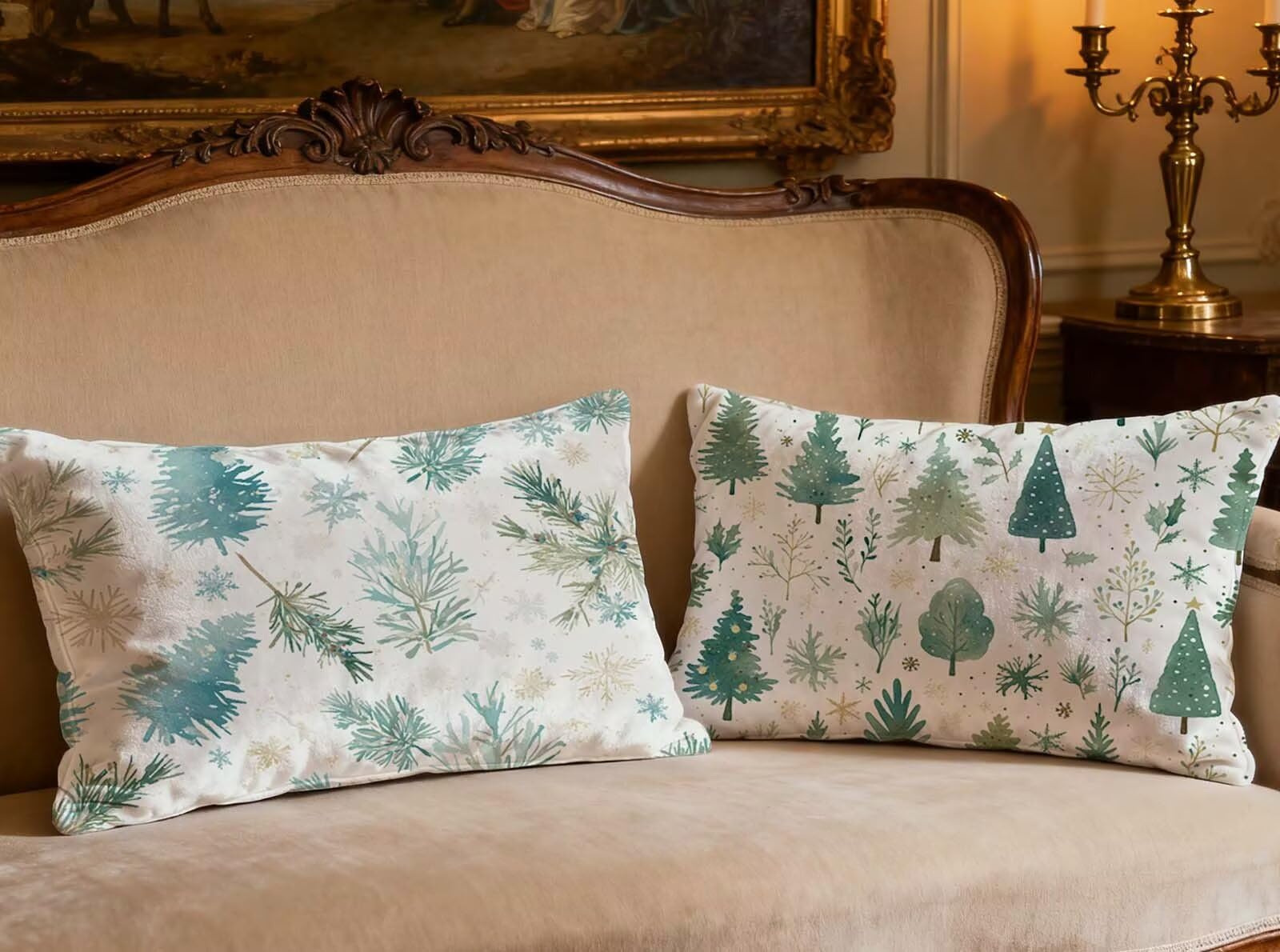 Coussin arbre blanc 40x70cm taie en velours double face de qualité supérieure