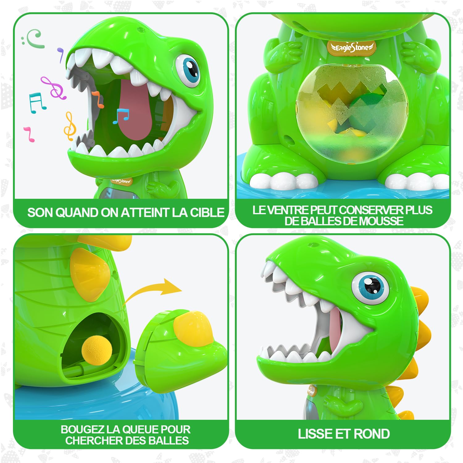 EagleStone Jouets de tir de dinosaure mobiles pour enfants de 5 à 7 ans avec pulvérisation, jouet de jeu de cible électronique avec 2 pistolets à pompe, 48 balles en mousse, jouets de Noël avec enregi