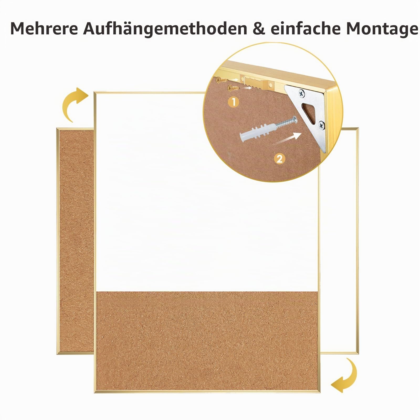 ARCOBIS trocken abwischbare Korktafel-Kombination, 60 x 45 cm, Bulletin Whiteboard für die Wand, magnetische Korktafel, Whiteboard-Kombination, Vision Board für Büro, Zuhause, Schule, Goldrahmen