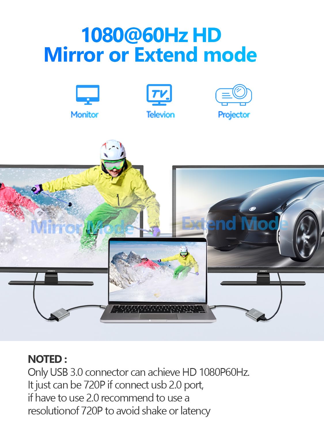 USB to HDMI Adapter 1080P@60Hz Extended Display, Sliver — Amazon image 4
