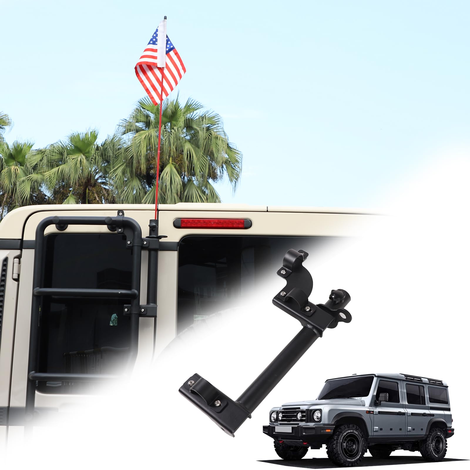 Tumukiw Flag Pole Holder Mount Compatible with INEOS Grenadier 2020-2024 Carbon Steel Heavy Duty Tailgate Hinge Flag Mount Bracket Black Exterior