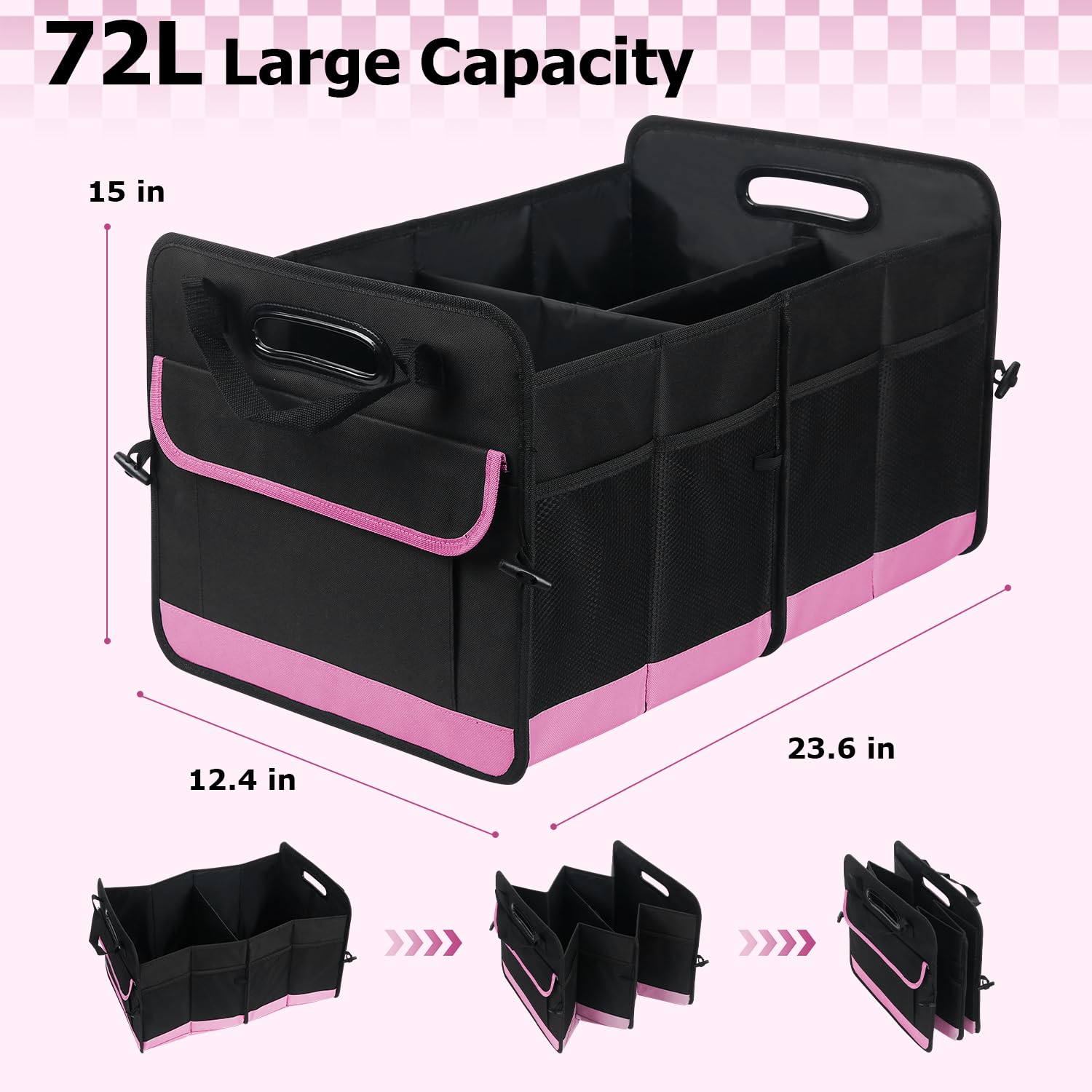 Car Trunk Organizer 72L Large Capacity Waterproof Auto Storage Organizer with Non-Slip Bottom Strips Collapsible Cargo Organizer for — view 2
