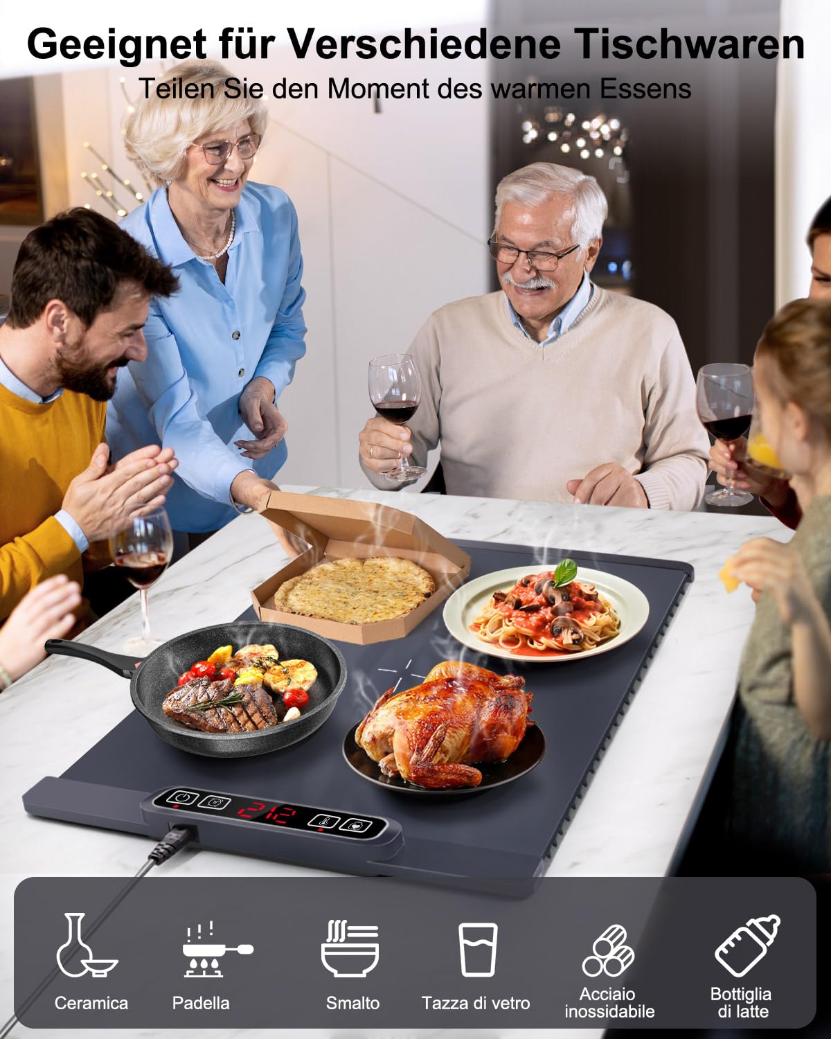 AUTOPkio Vassoio Riscaldante Elettrico, Tappetino Scaldavivande Pieghevole con 5 Temperatura & 4 Timer Auto-off Blocco Bambini per Buffet, Feste, Banchetto, Casa