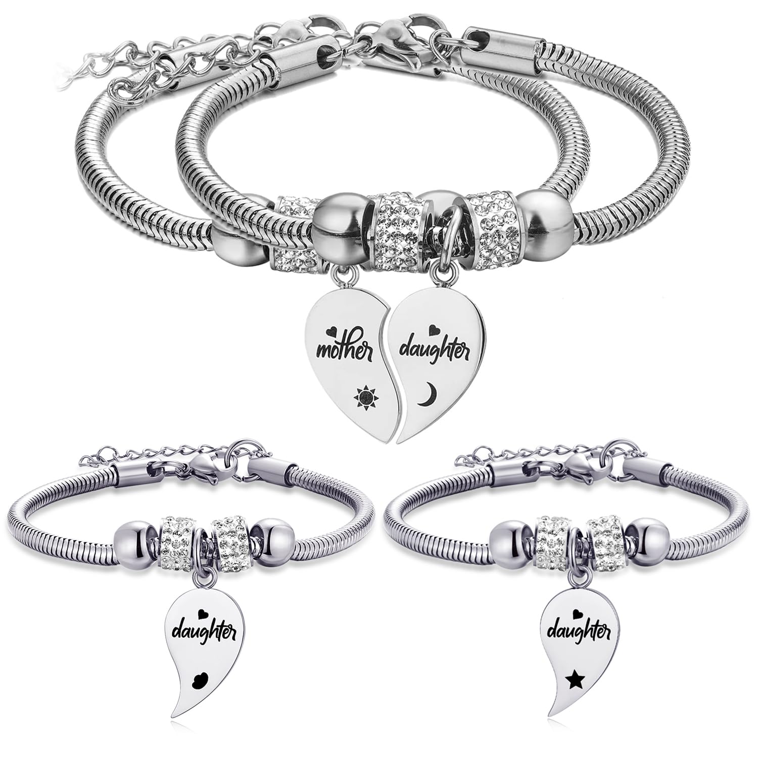 Yonhon Mother Daughter Bracelet Necklace for 2/3/4, Mother Daughter Matching Keychain Set