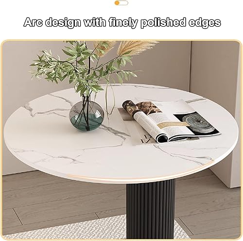 Miniatura 5 de Sude Table Mesa auxiliar auxiliar para sala de estar, mesa auxiliar con patrón de mármol, la parte superior redonda es fácil de montar, fácil de