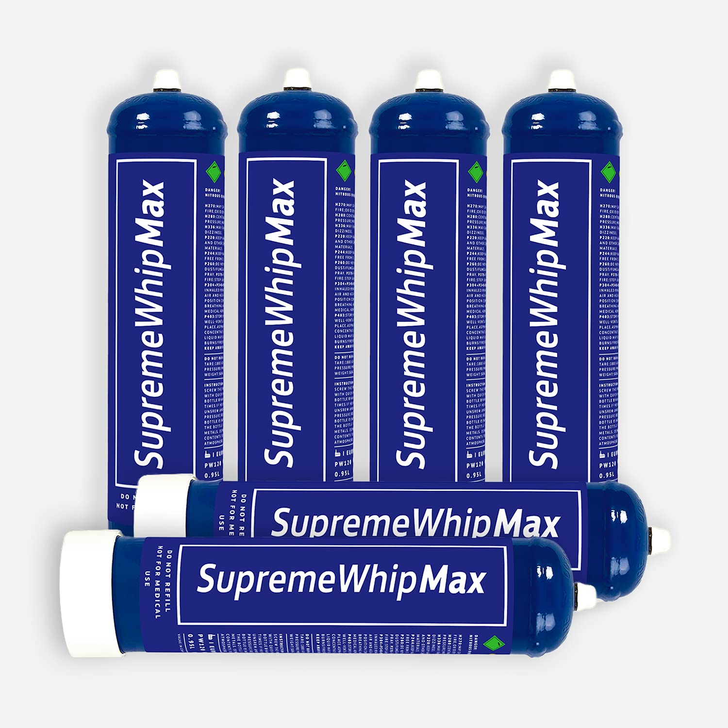 Whipped Cream Dispenser with SupremeWhipMax Chargers Cylinder - Pure Culinary Gas, 0.95L (580 gram) Compatible with Standard Whippers- 1 Carton (6 Cylinders)