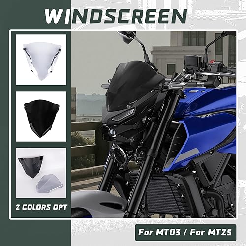 Miniatura 7 de Parabrisas delantero de motocicleta compatible con Yamaha MT-03 MT-25 2020 2021 2022 2022 2023 2024 Protector deflector de carenado (humo claro)
