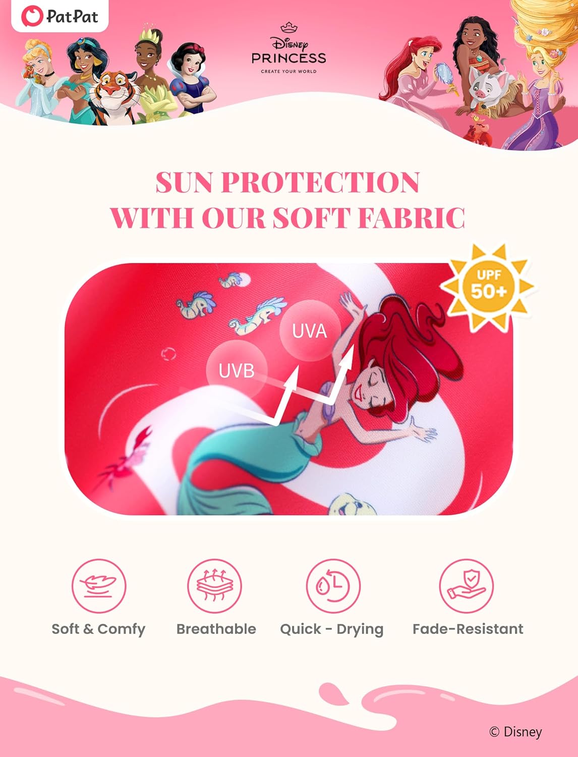 Disney Frozen Stitch Princess Minnie Mouse Girls Swimsuit Long Sleeve Rashguard UPF 50 One Piece Bathing Suit Size 3M-13Y - Image 5