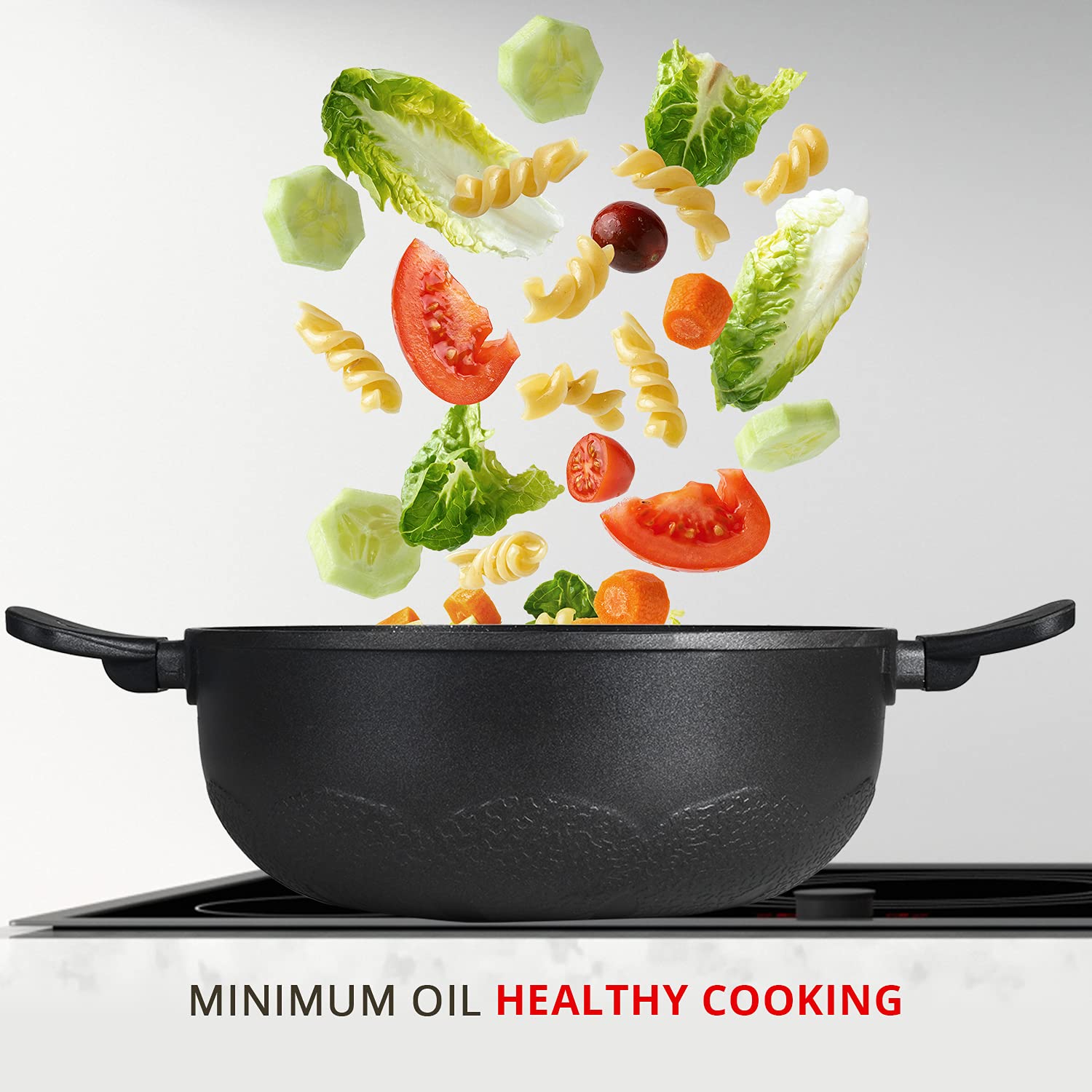 Bergner Senator Die-Cast Non-Stick Kadai With Glass Lid, 20cm, 2.5 Litres, , Black - Image 7 thumbnail