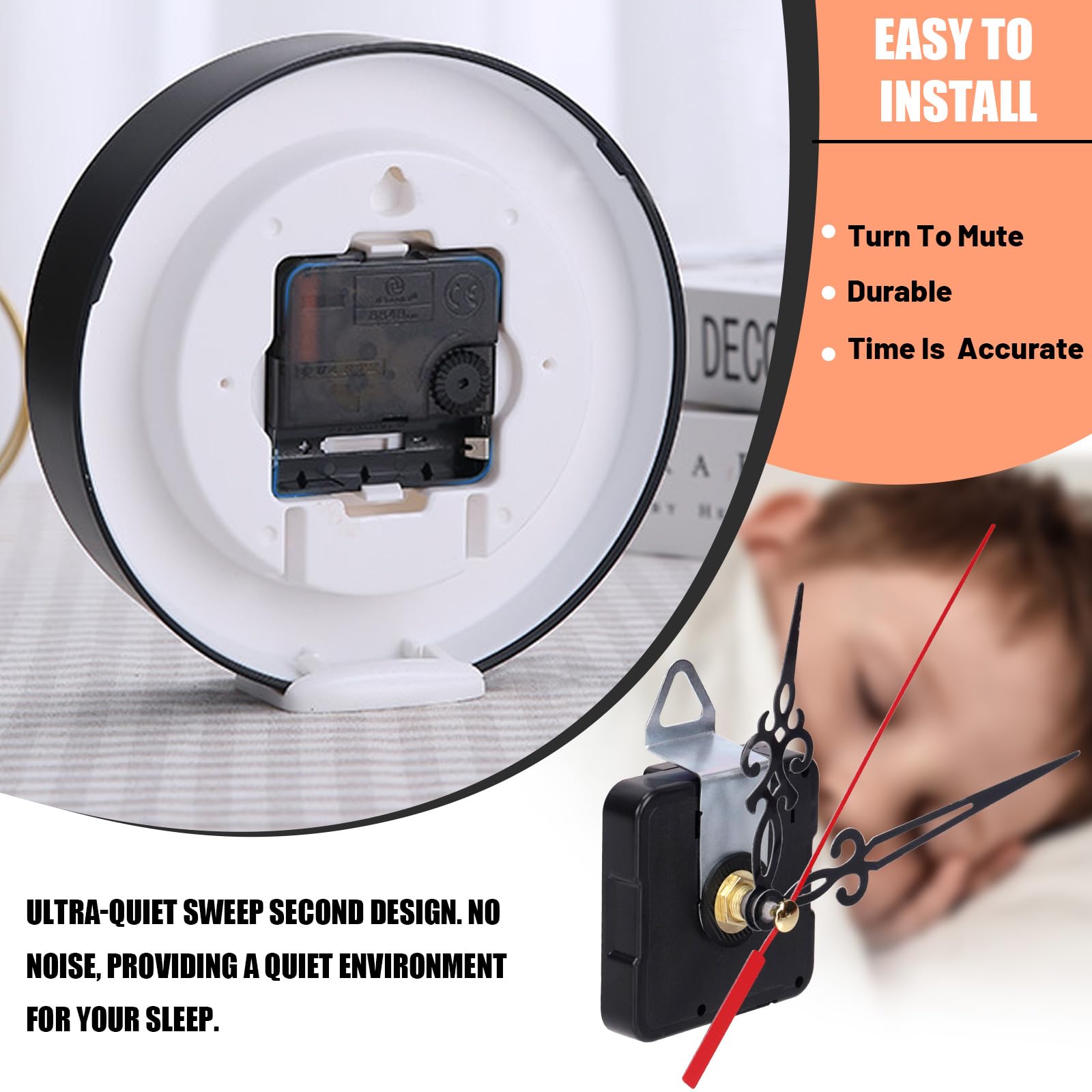 Tanstic 3Pcs High Torque Long Shaft Clock Movement Clock Repair Parts Replacement Clock Movement Mechanism with 7 Different works of Hands(16mm/0.62” - Image 4