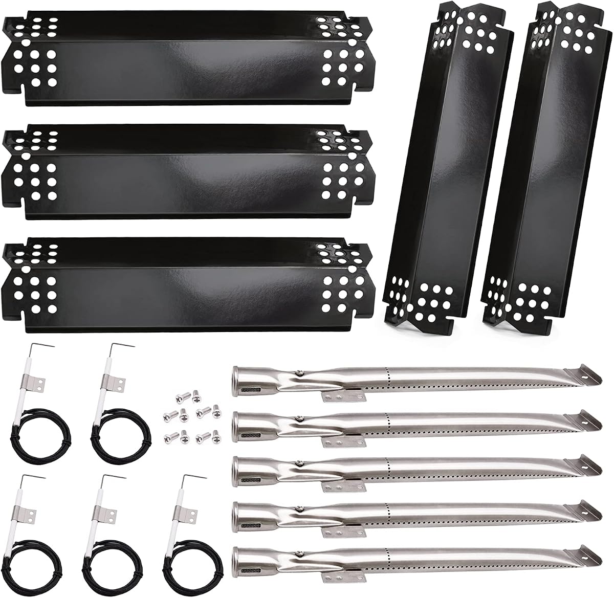 Piezas de repuesto para parrilla Nexgrill 720-0888, 720-0888N, Home Depot Nexgrill 720-0830H, tubos de quemador de parrilla, placas de tienda de campaña de protección térmica y kit de encendedores de repuesto para parrillas Nexgrill de 5 quemadores, paquete de 5