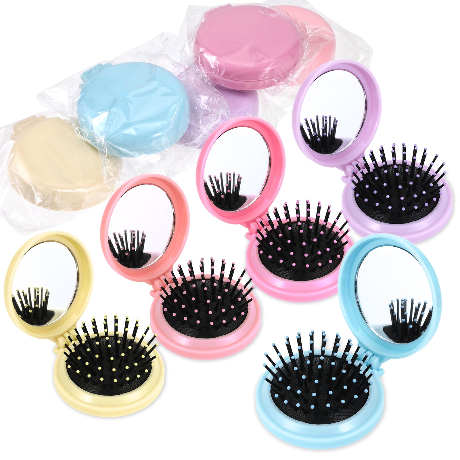 Photo 1 of 20 Packs Mini Hair Brush Round 2 in 1 Compact Folding Pocket Mirror Combs, Mini Colourful Pop Up Hair Comb with Makeup Mirror, Hairs Massage Comb For Women and Girls, 5 Colors
