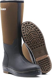GIEESHIELD Rubber Boots for Men and Women All-Season, Waterproof Rain Boots with Steel Shank, 6mm Neoprene Durable Rubber Outdoor Muck Mud Boots.ï¼ˆBrownï¼‰