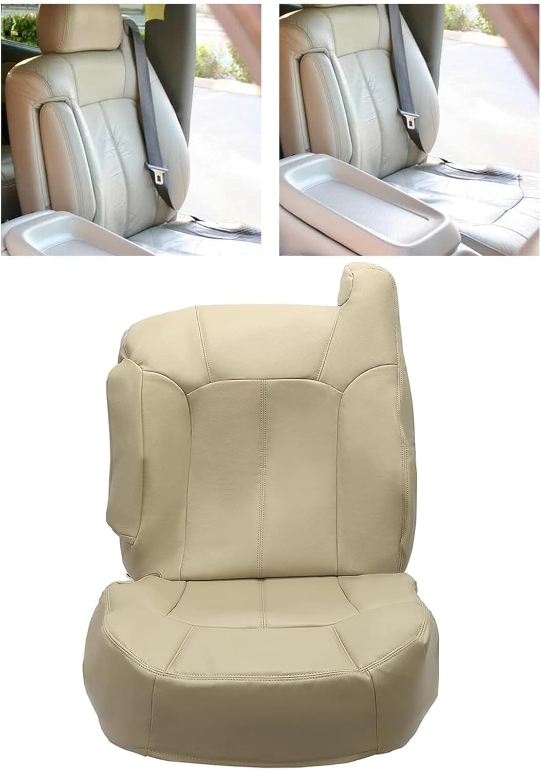 ECOTRIC Front Left Seat Cover Compatible with 2000-2002 Chevrolet Chevy Tahoe Suburban 1500 2500 Artificial Leather Light Shale Tan Driver Side