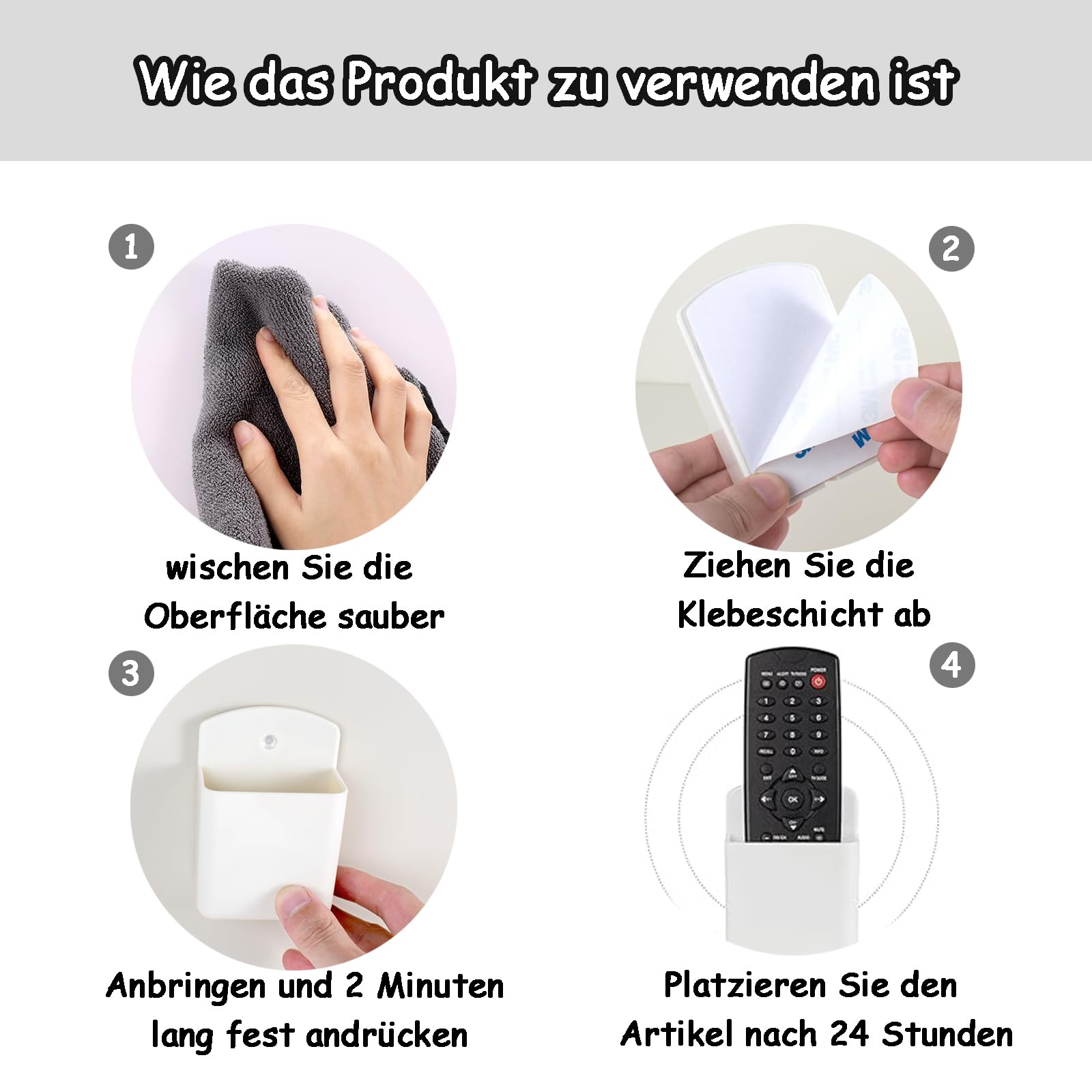 Uchwyt na pilota zdalnego sterowania, 4 sztuki, biały, samoprzylepny, do przechowywania pilota zdalnego sterowania, wielofunkcyjny uchwyt z tworzywa sztucznego, pilot zdalnego sterowania, do domu