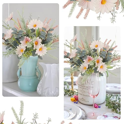 Miniatura 2 de 2 paquetes de flores silvestres artificiales, ramo de margaritas falsas de seda con tallos de margaritas sintéticas, arreglo floral de eucalipto