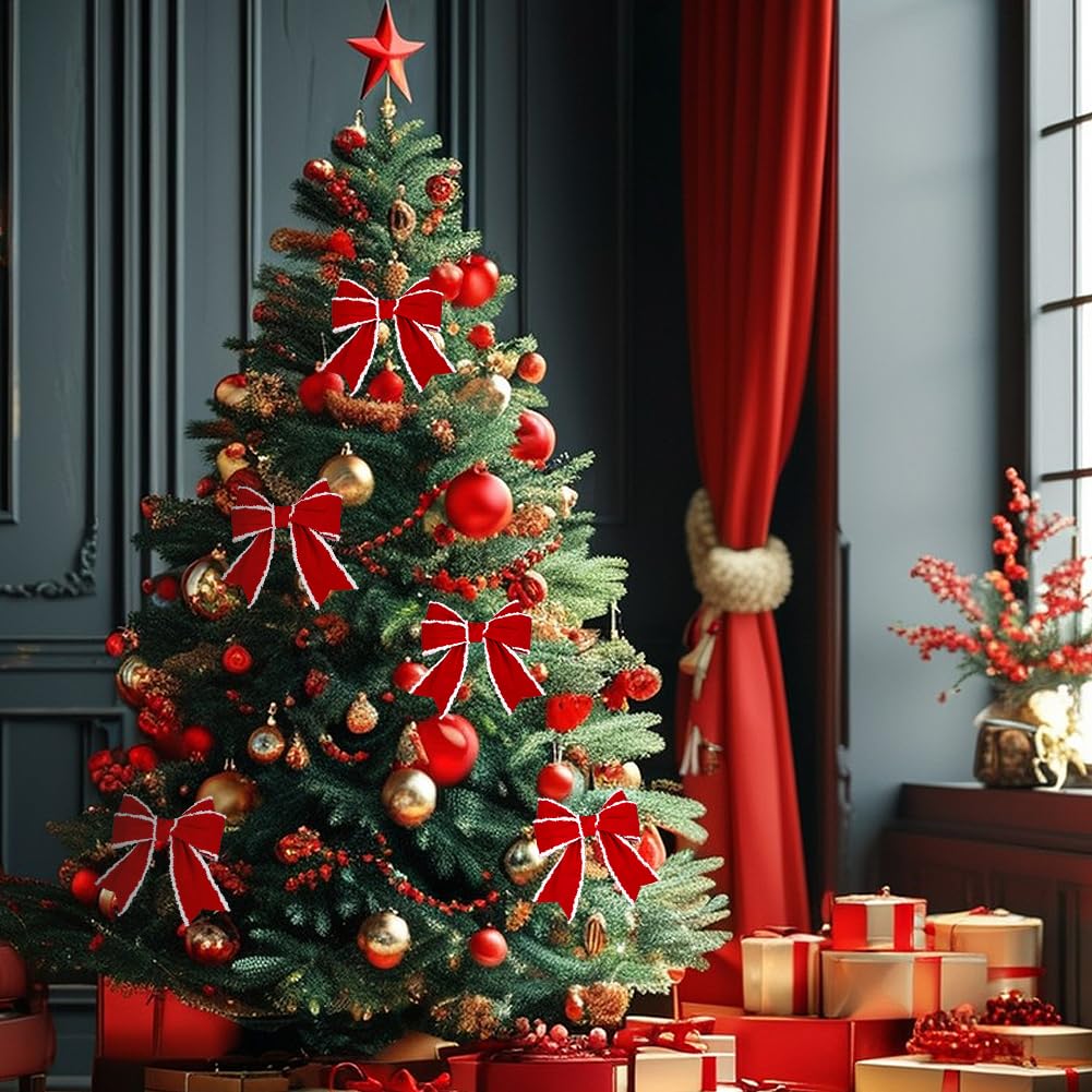 MAYJOYDIY 2 Rollen 20M Weihnachts Samt Dekorationsband 6.6cm Breites Rotes Samtband mit Draht und Weißer Schneeverwehungs Kante Weihnachtsbaum Rote Bänder für Große Schleifen Basteln Weihnachtskranz