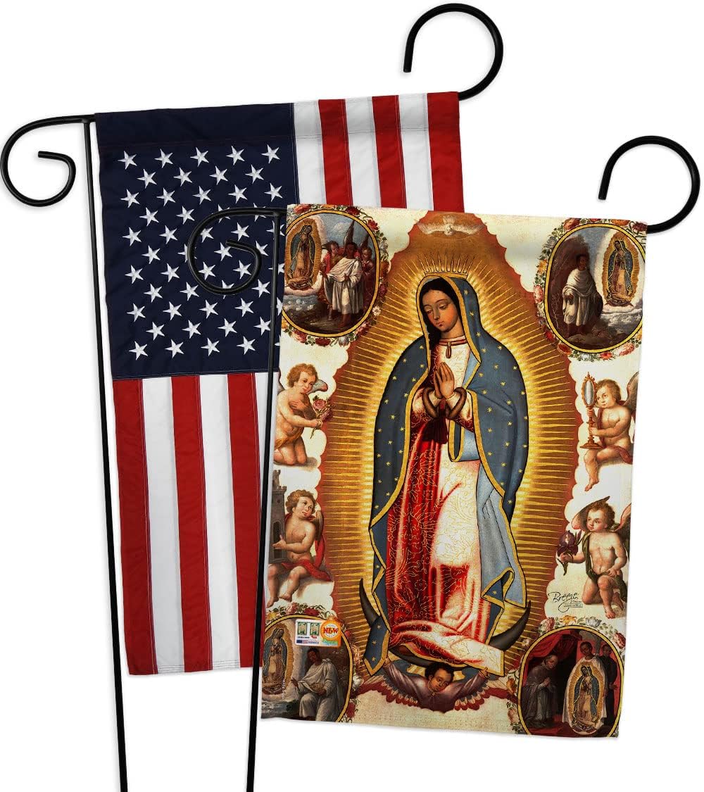 Our Lady of Guadalupe Garden Flags Pack Religious Faith Hope Grace Peace Dove Christian Religion Easter USA Applique Small Decorative Gift Yard House Banner Made In 13 X 18.5