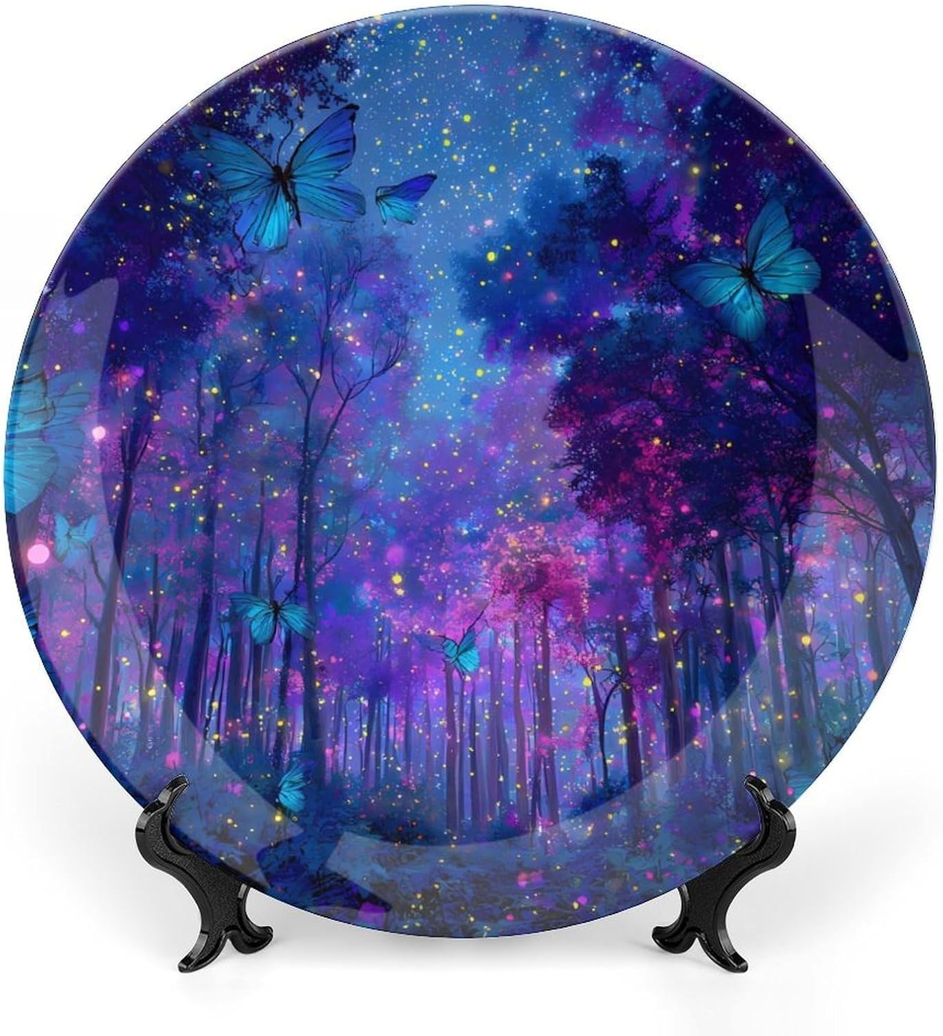 Glowing Butterflies Magical Forests Decorative Plates for Display Ceramic Plate Tray with Stand Hanger Home Decor