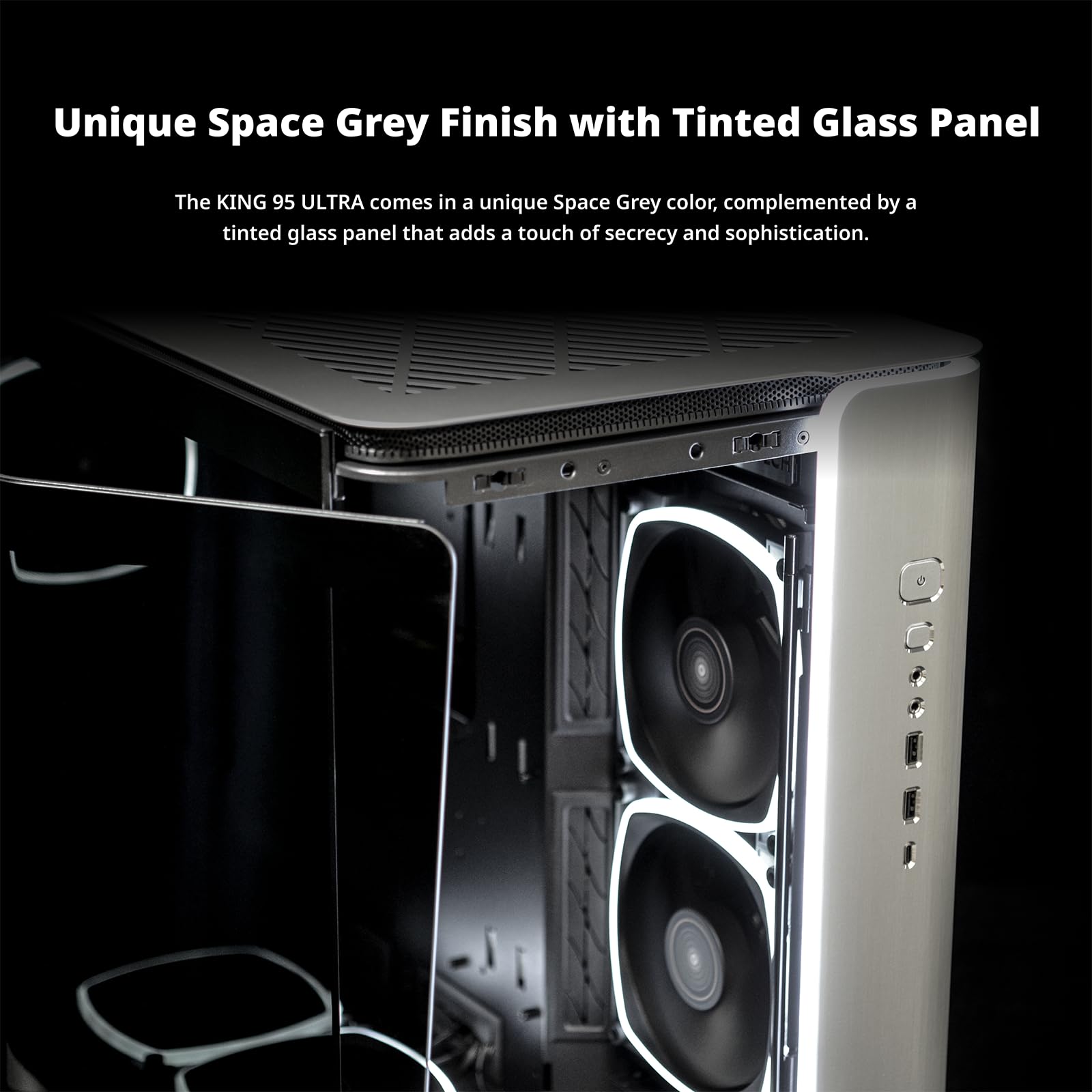 MONTECH X Gear Seeker, King 95 Ultra dwukomorowe etui do gier ATX, wysoki przepływ powietrza, aluminiowy panel we/wy, solidny zakrzywiony przód ze szkła hartowanego, wstępnie zainstalowany sześć