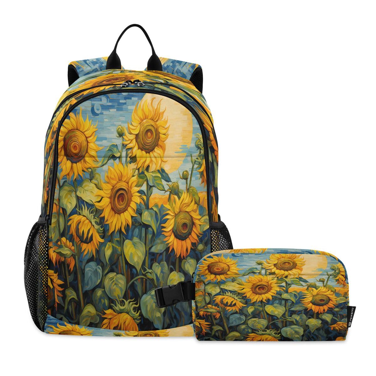 Sac à dos et sac à déjeuner tournesol contre le désordre des affaires