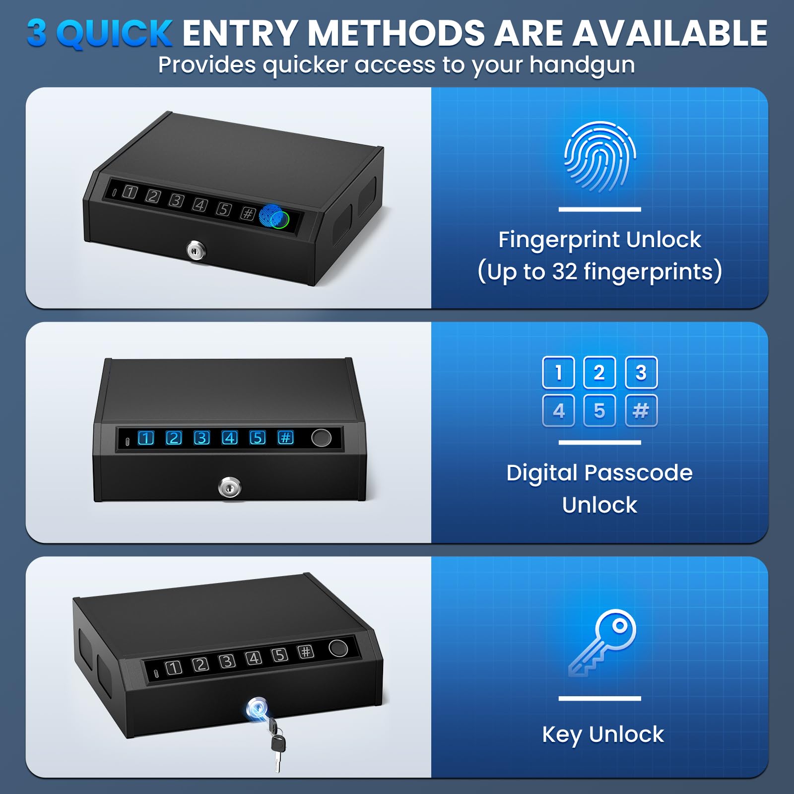 Biometric Gun Safe for Handguns, Gun Case Fits 2-3 Handguns - Image 3