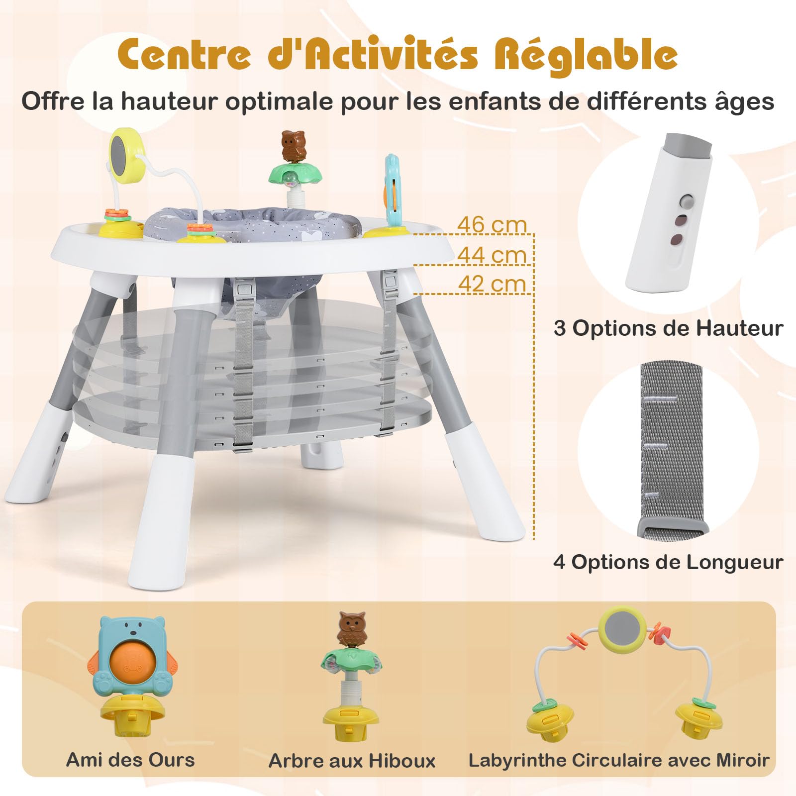 COSTWAY 16 en 1 Chaise Haute Bébé Evolutive, Plateau Réglable à 3 Niveaux, Table de Construction, Chaise Haute Bebe, Harnais à 5 Points, Siège Pivotant à 360°, 3 Jouets, pour 6-36 Mois (Gris)