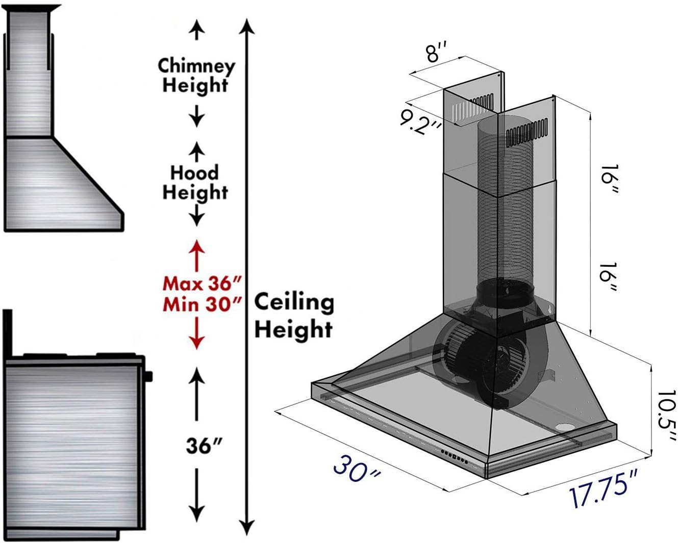 ZLINE KB36 KB36 Campana extractora, 36 pulgadas, acero inoxidable