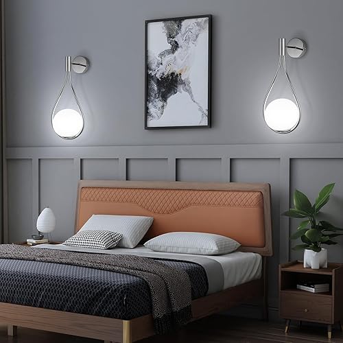 Miniatura 7 de Vloitgol Juego de 2 apliques de pared con forma de globo de mediados de siglo, cromados modernos para montar en la pared, lámpara de pared interior