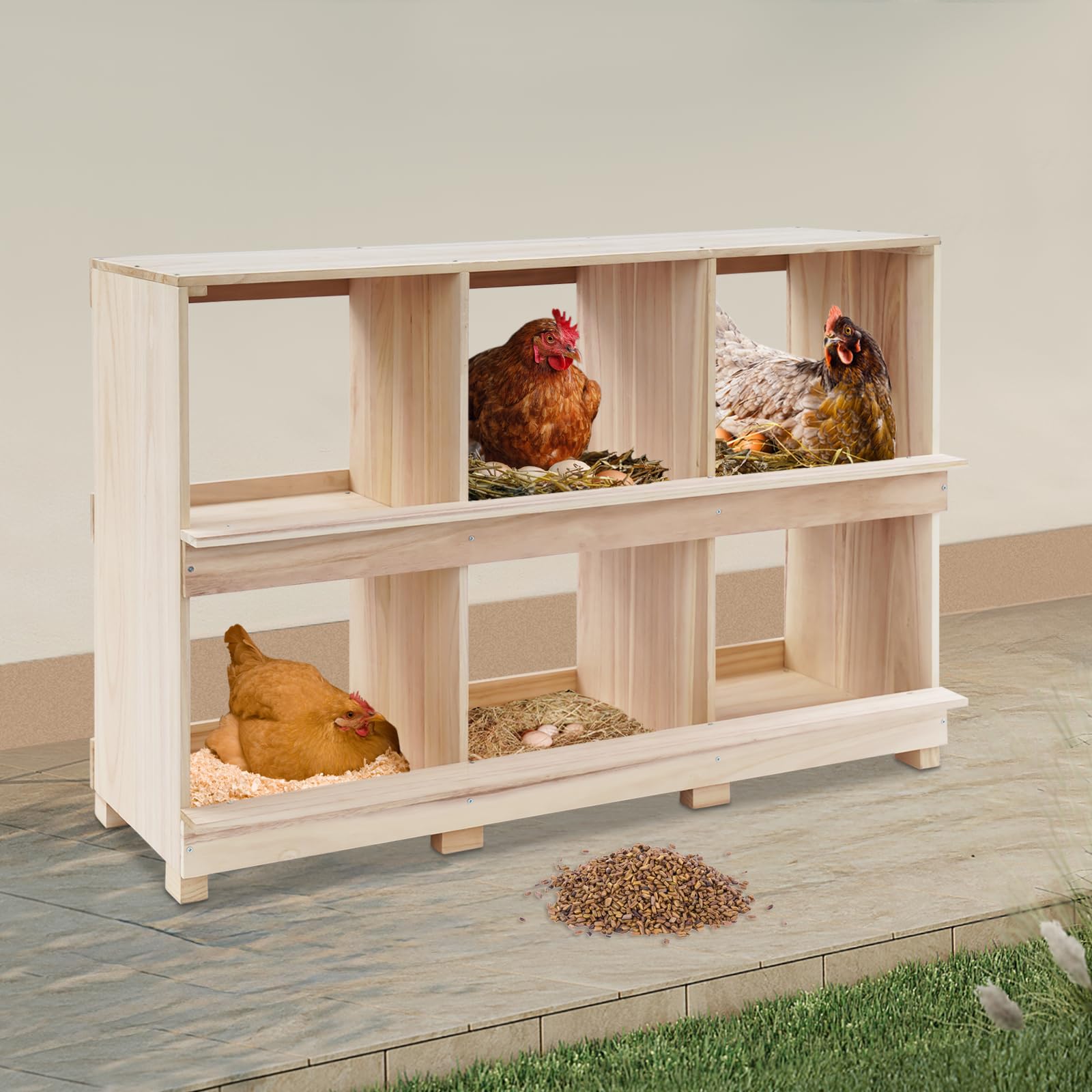 Hühner Nistkästen Holz 6 Fächer Legenester für Hühner für Eiersammlung Eierlegen Holz Legenest Legebox Praktische Hilfsmittel für die Geflügelhaltung