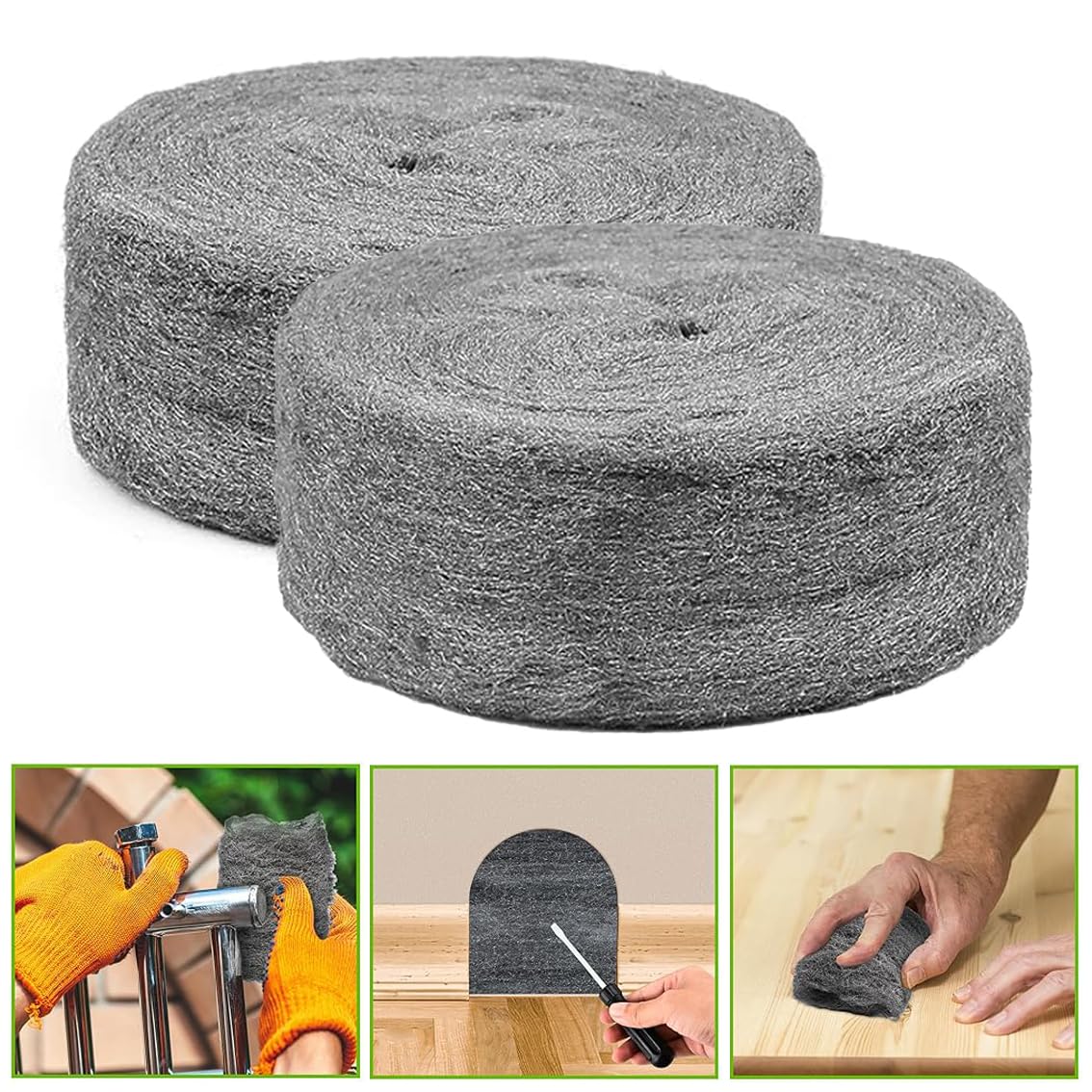 Tapsin Stahlwolle Gegen Mäuse - 3 Rollen 10,5m Für Löcher & Ritze, Auch Zum Polieren