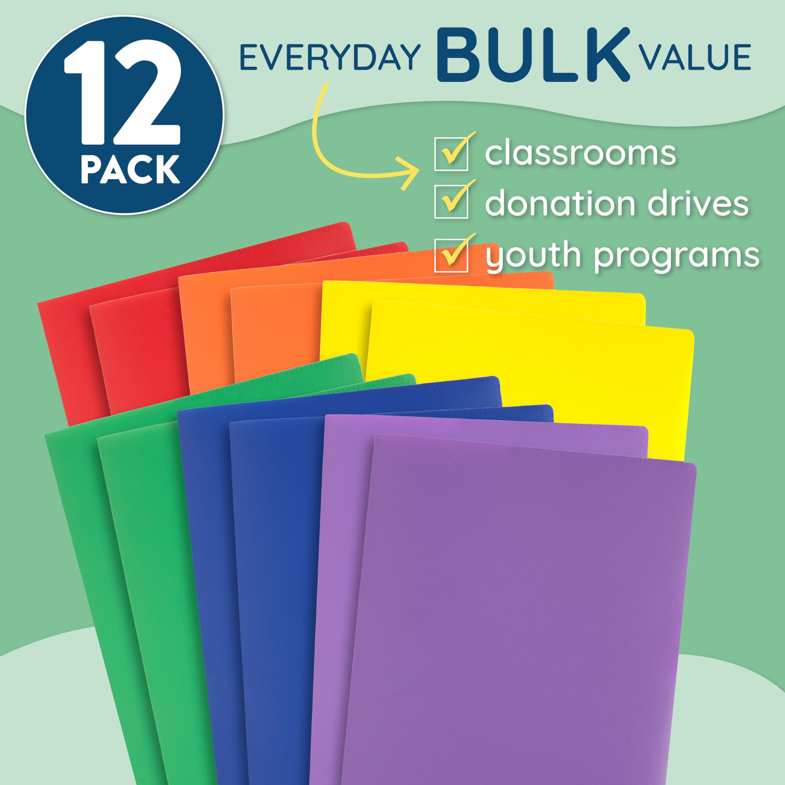 Blue Summit Supplies Plastic Folders with Pockets, Reinforced 