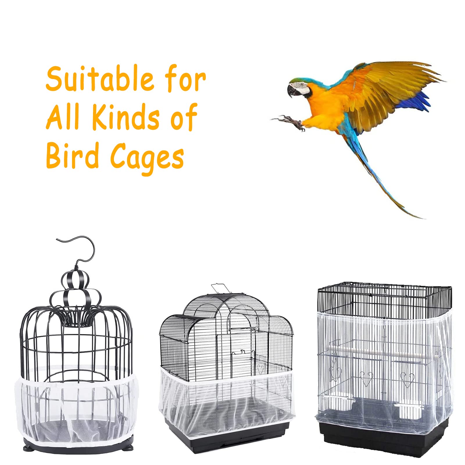 Couverture de Cage à Oiseaux, Nylon en Filet de Protection pour Cage Oiseaux Lavable, Ventilé est Antipoussière, Housses Anti Graine pour Cages à Oiseaux, Réglable 140-220cm
