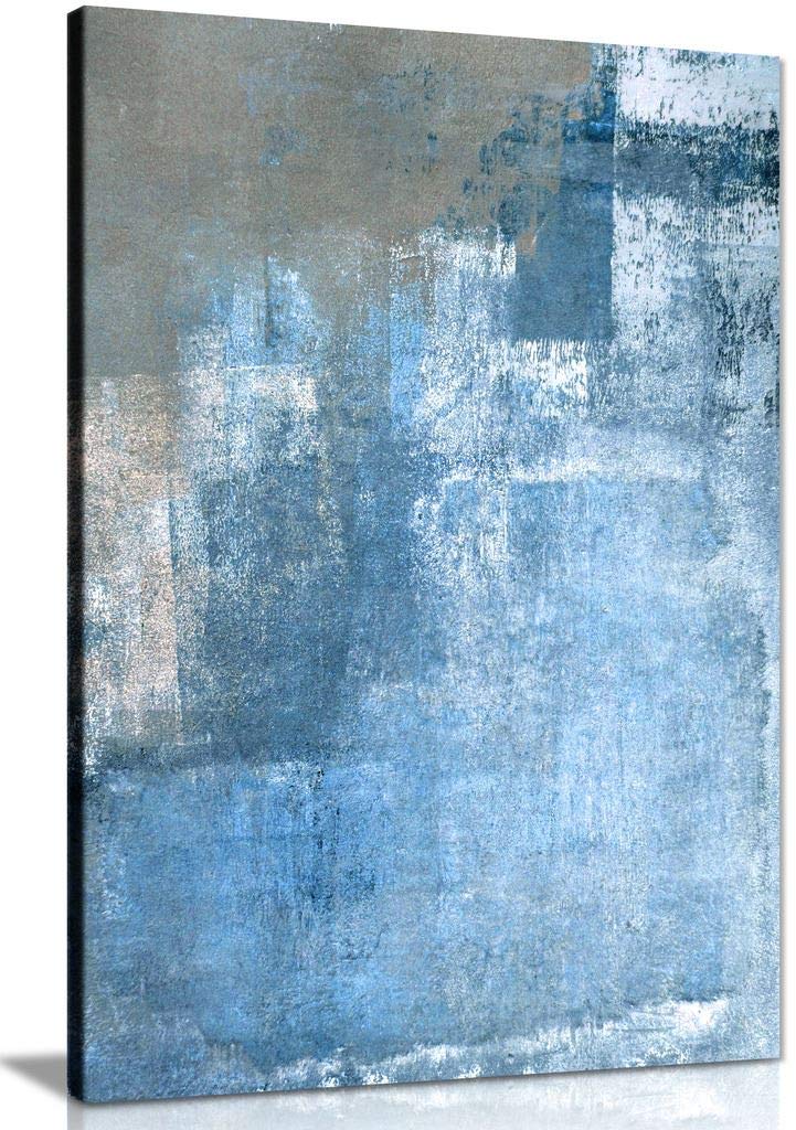Panther Print Blue Grey And Abstract Painting Canvas Wall Art Picture Print (24X16)