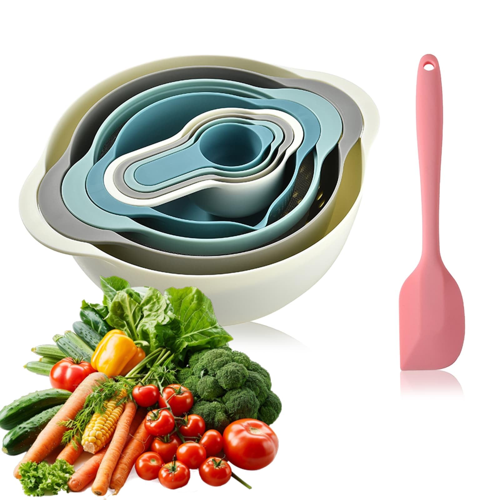 Bols à mélanger et passoire plastique - Solution gain de place 8 pièces pour placards saturés