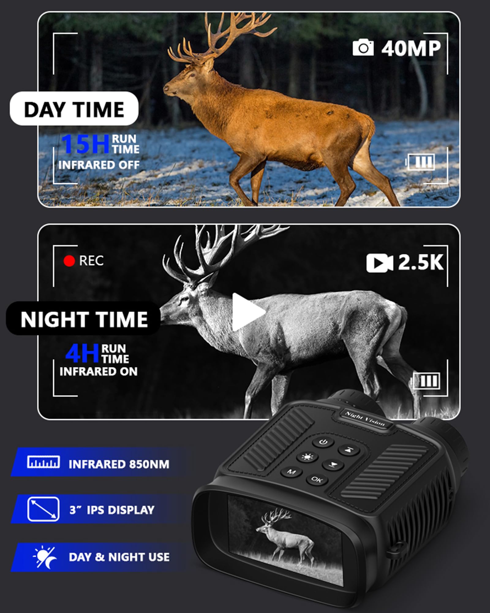 HMWOKPOT Night Vision Goggles for Adults, 4K Night Vision Binoculars 3