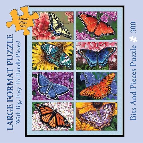 Miniatura 2 de Bits and Pieces Rompecabezas grande de 300 piezas para adultos – Mariposas y flores, mariposas, colcha – por la artista Marilyn Barkhouse –