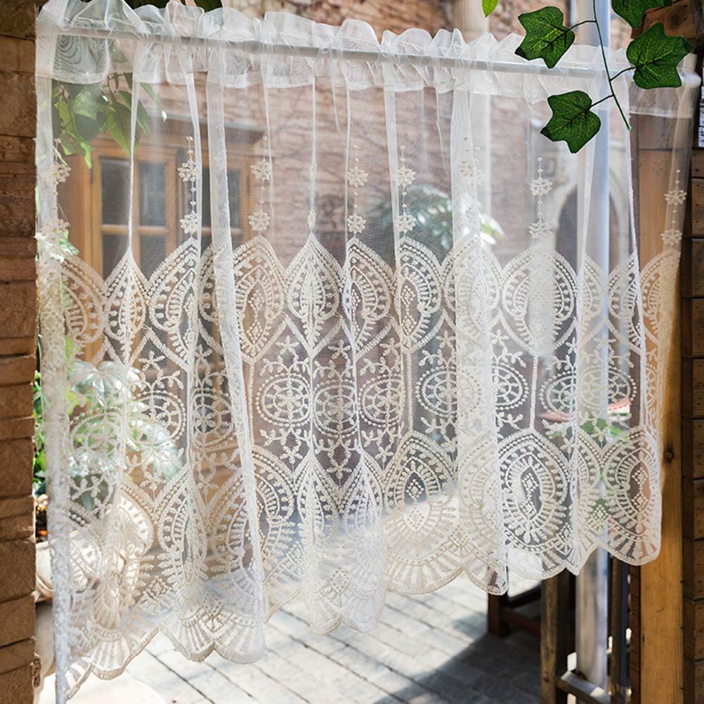 Cortinas cortas bordadas de forma natural BABULE para ventanas pequeñas y puertas en color blanco