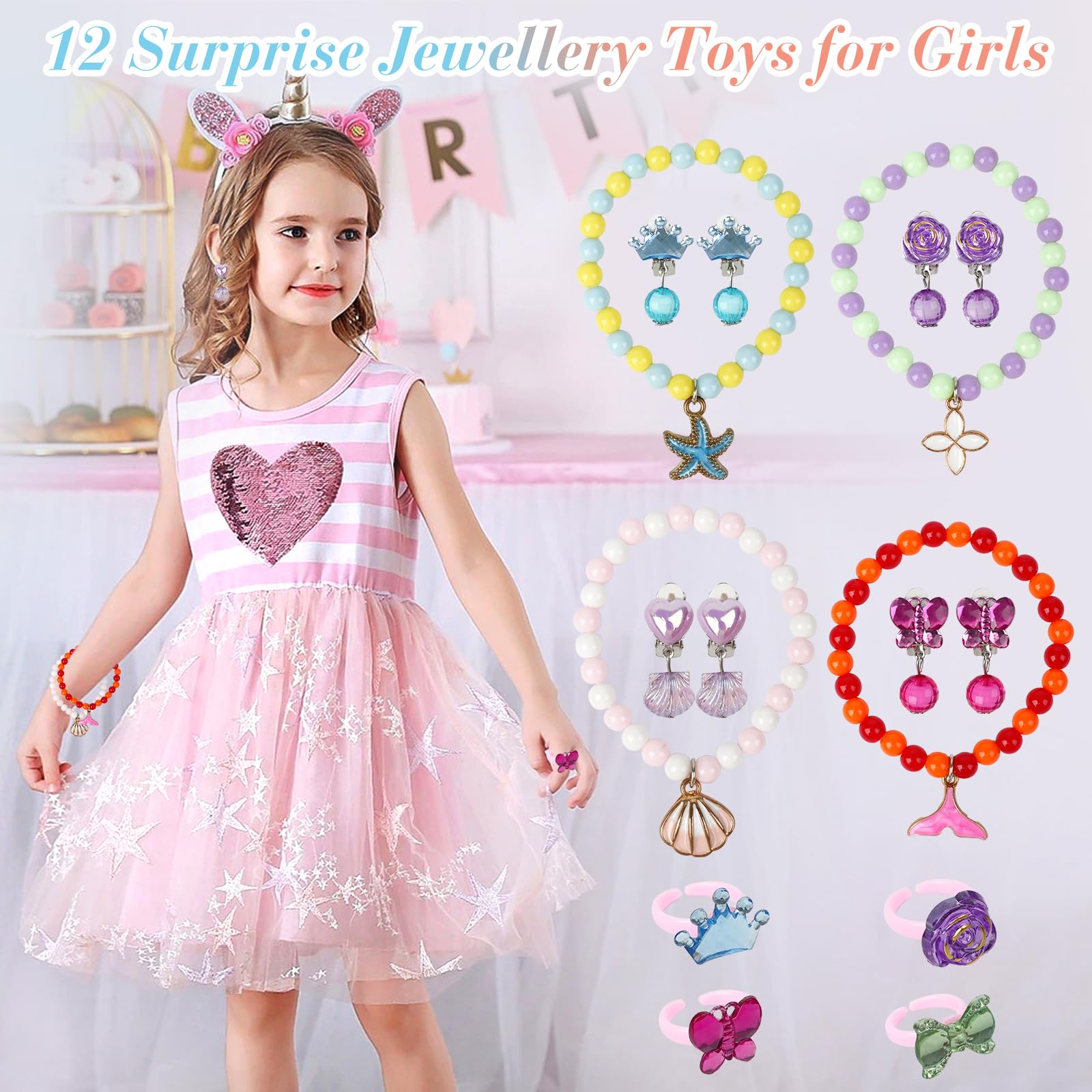Lot de 12 bombes de bain pour filles avec jouets surprise à l'intérieur boules de bain spa naturelles faites à la main avec bijoux et jouets, Noël et les vacances pour les filles âgées de 3 à 12 ans
