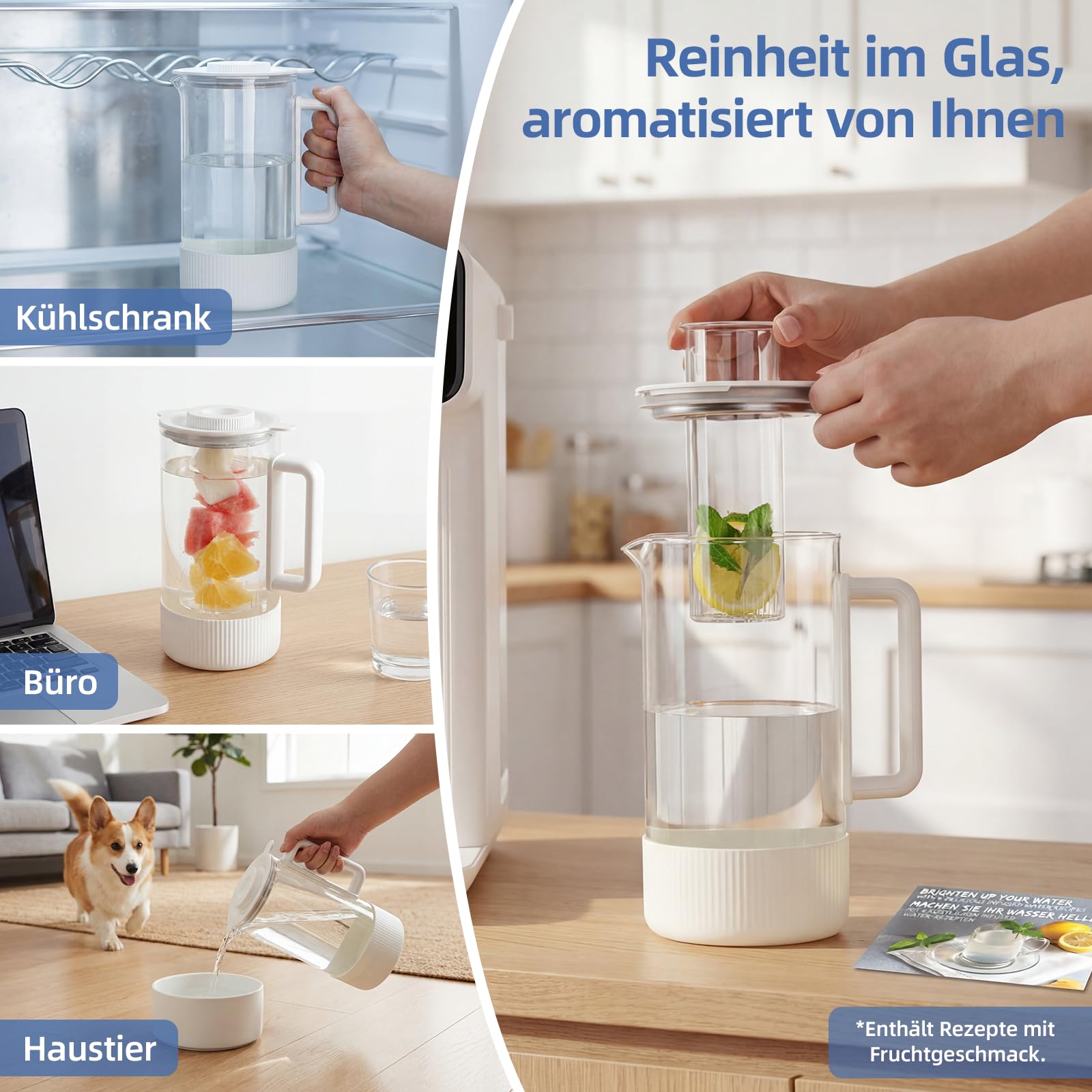 Système d'osmose inverse de comptoir pour eau potable, filtration à 6 étapes contre les nitrates et PFAS, rapport eaux usées 4:1, moniteur TDS, réservoir 4L, pichet en verre de reminéralisation 1,2L