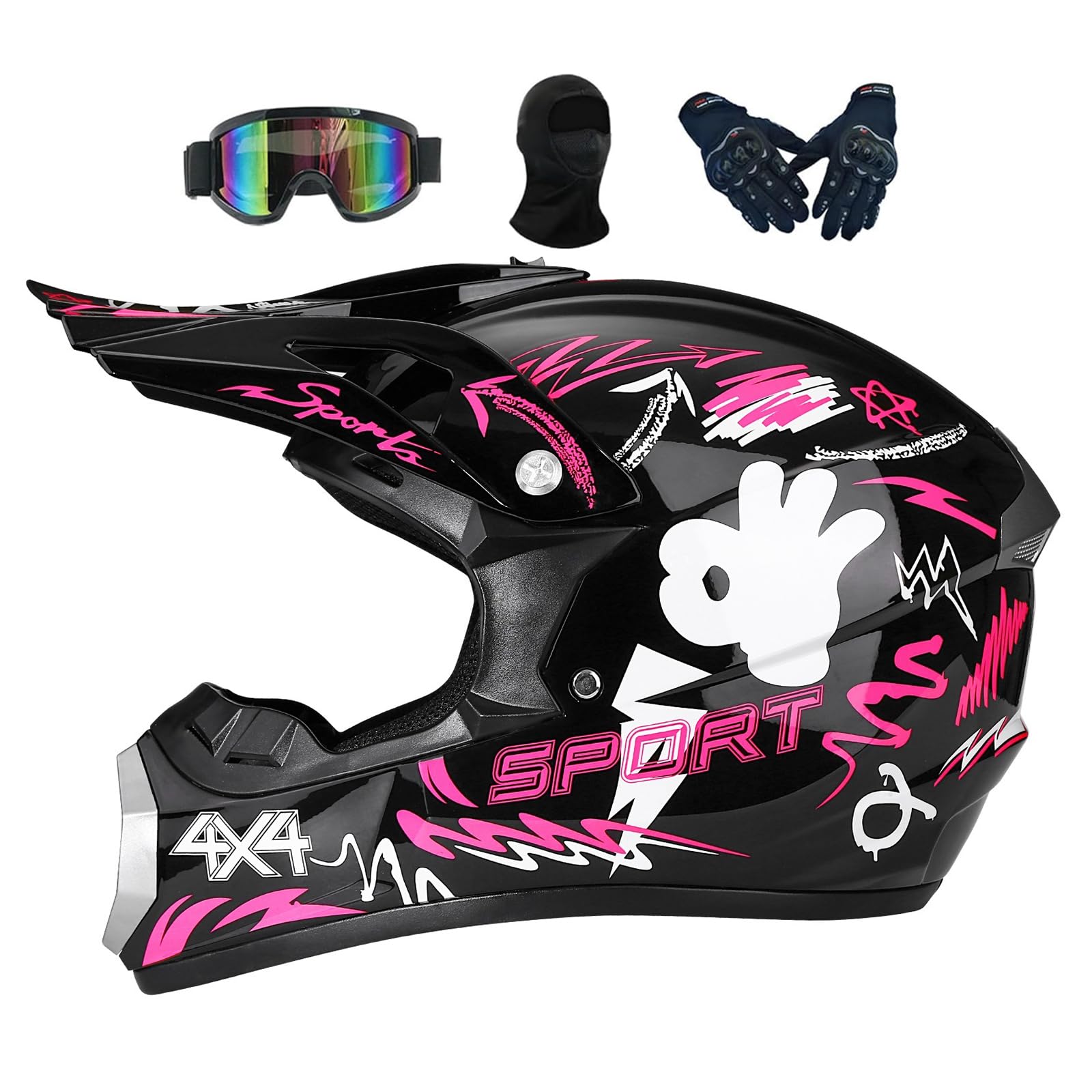 Crosshelm Kinder 5-15jährigen, MTB Downhill Motorradhelm, Mit Brillen Maske, Damen Herren Fullface Motocross Helm, Fürs Motocross Verwendet, Sondern Auch Für Quad- Und ATV-Fahrten