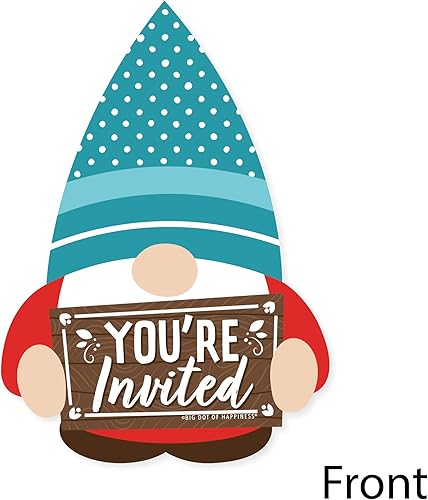 Miniatura 3 de Big Dot of Happiness Gnomos de jardín - Invitaciones de relleno en forma de gnomos del bosque con sobres - Juego de 12 tarjetas de invitación para