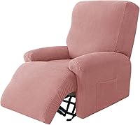 Vista 1 de Funda elástica de jacquard para silla reclinable, funda de sofá de poliéster de 4 piezas con bolsillo lateral, lavable a máquina