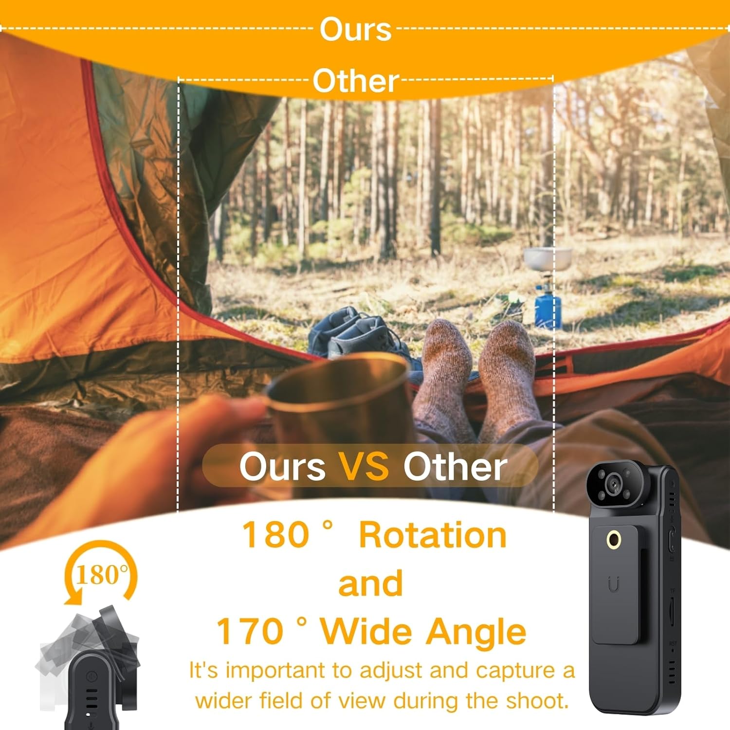 4K HD Body Camera Video Recorder with 180° Rotation Lens and WiFi for Real-Time Viewing, 128GB Memory, and Infrared Night Vision Body Cam for Outdoor Security, Law Enforcement,Travel (4K-128GB)