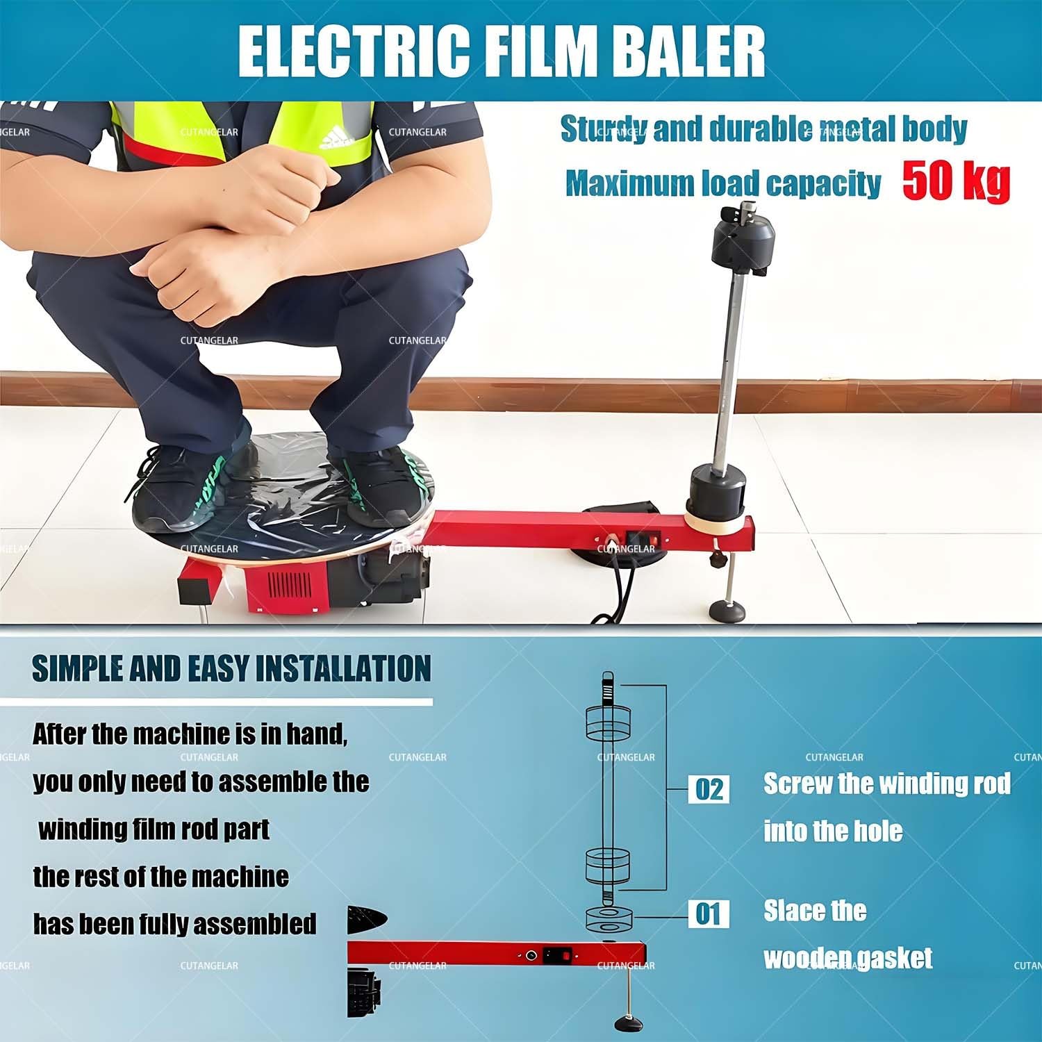 Envolvedora De Palets Eléctrica, Máquina De Alta Resistencia Con Plataforma Giratoria De 40 Cm. Empacadora Automática De Film Estirable Para Logística De Almacén. Carga De 50 Kg.