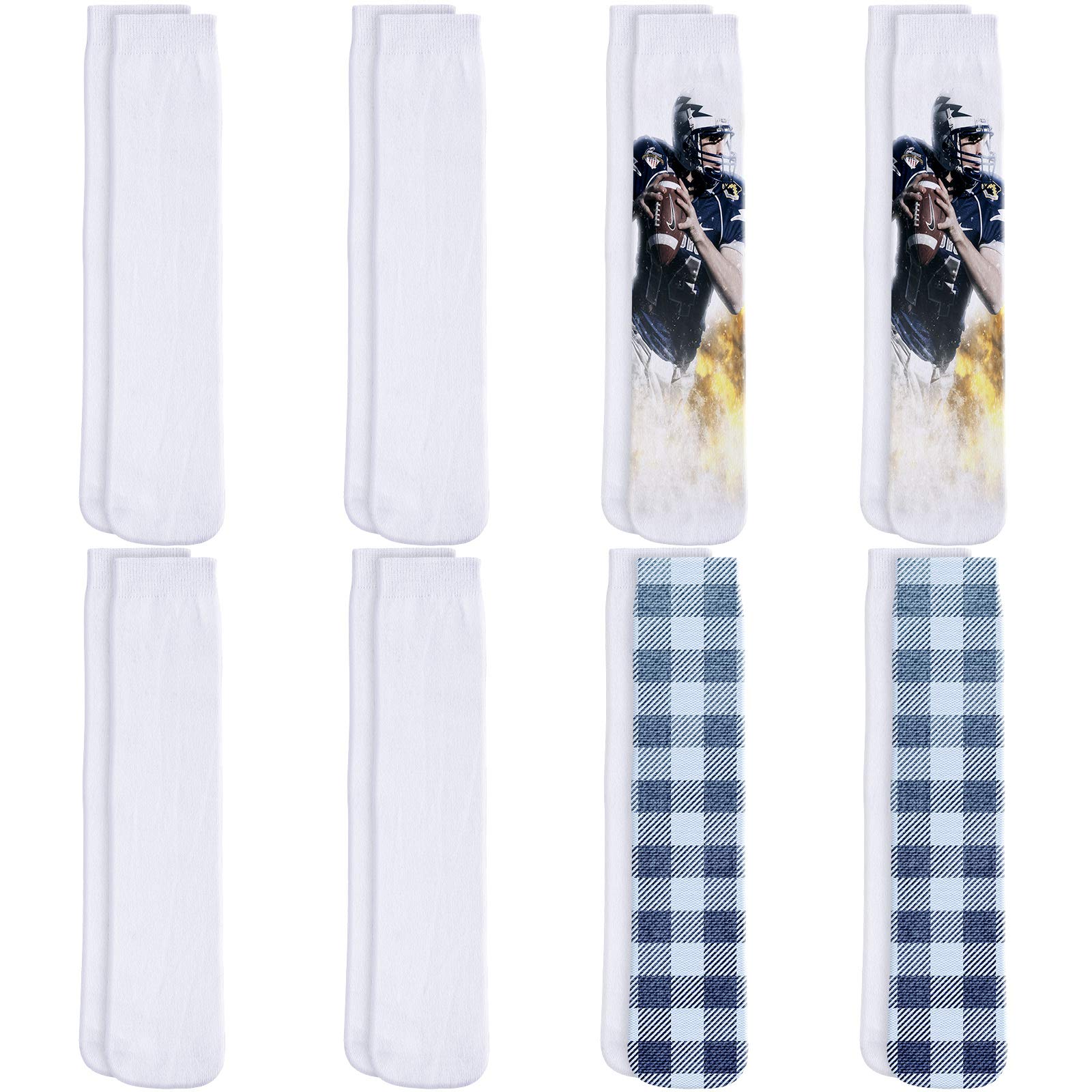 Geyoga 8 Pairs Blanks Polyester Sublimation Socks 15.7 Inch Personalized Printable Athletic Socks for Christmas Men Women People DIY Sports Gifts Party Favors Decoration Supplies